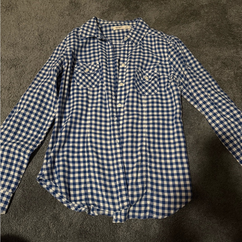 Old Navy Blue and White Plaid Shirt